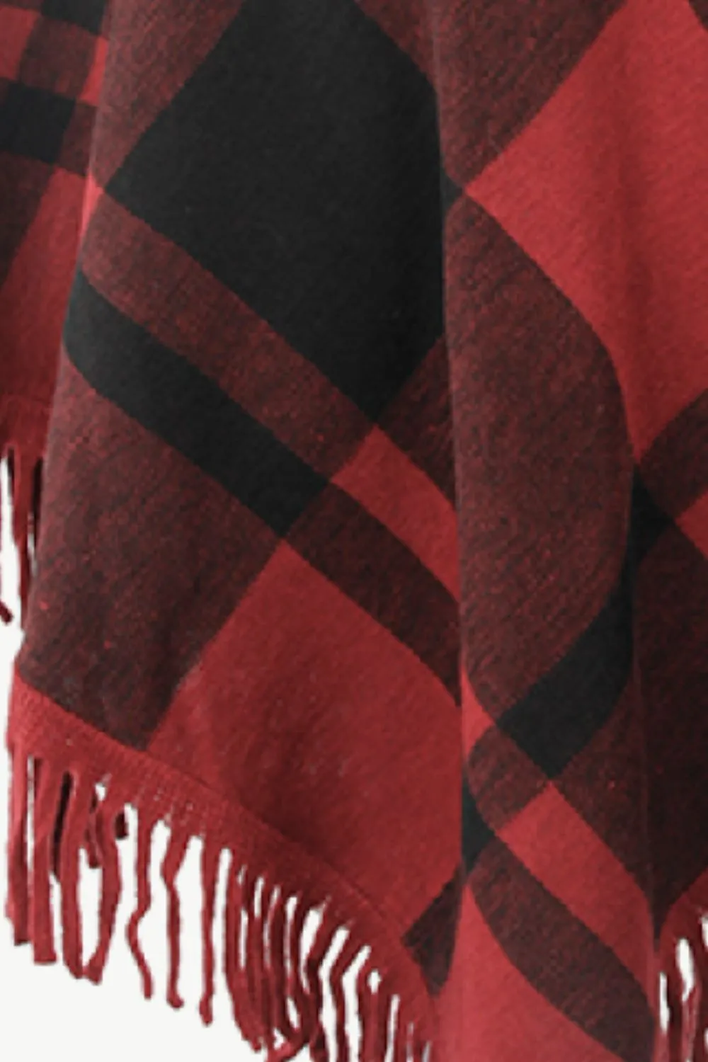 Plaid Turtleneck Fringe Hem Poncho | Trendy Casual Stretch Acrylic Poncho