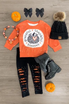 "Grateful, Thankful, Blessed" Orange Legging Set