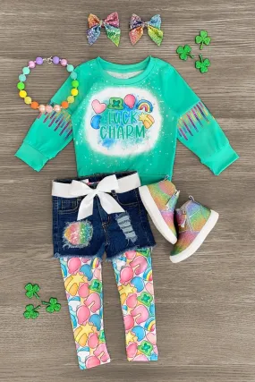 "Luck Charm" Legging & Denim Short Set