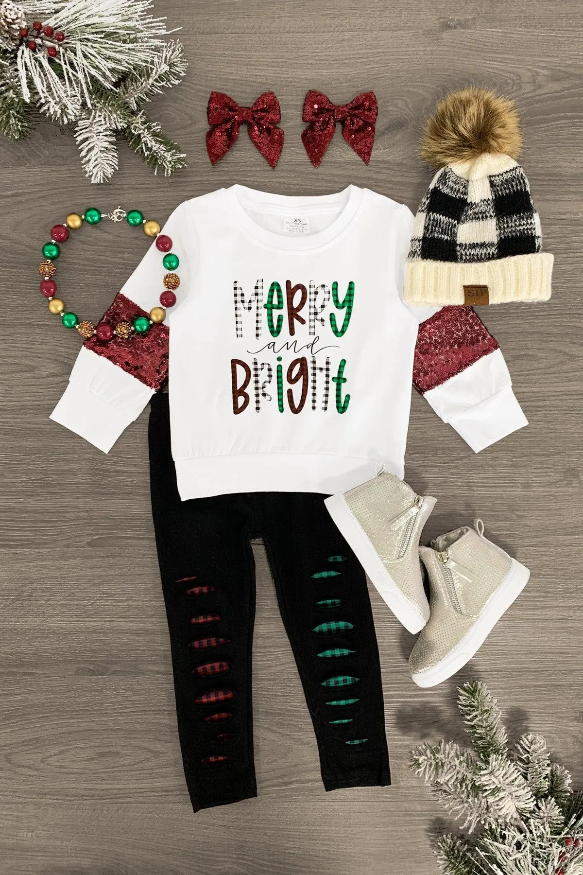 "Merry & Bright" White Sequin Legging Set