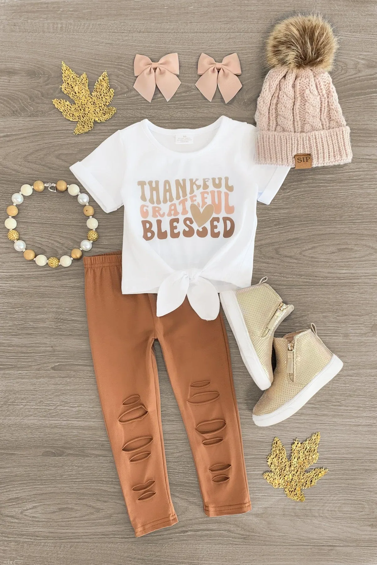 "Thankful, Grateful, Blessed" Brown Legging Set