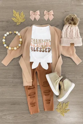 "Thankful, Grateful, Blessed" Brown Legging Set