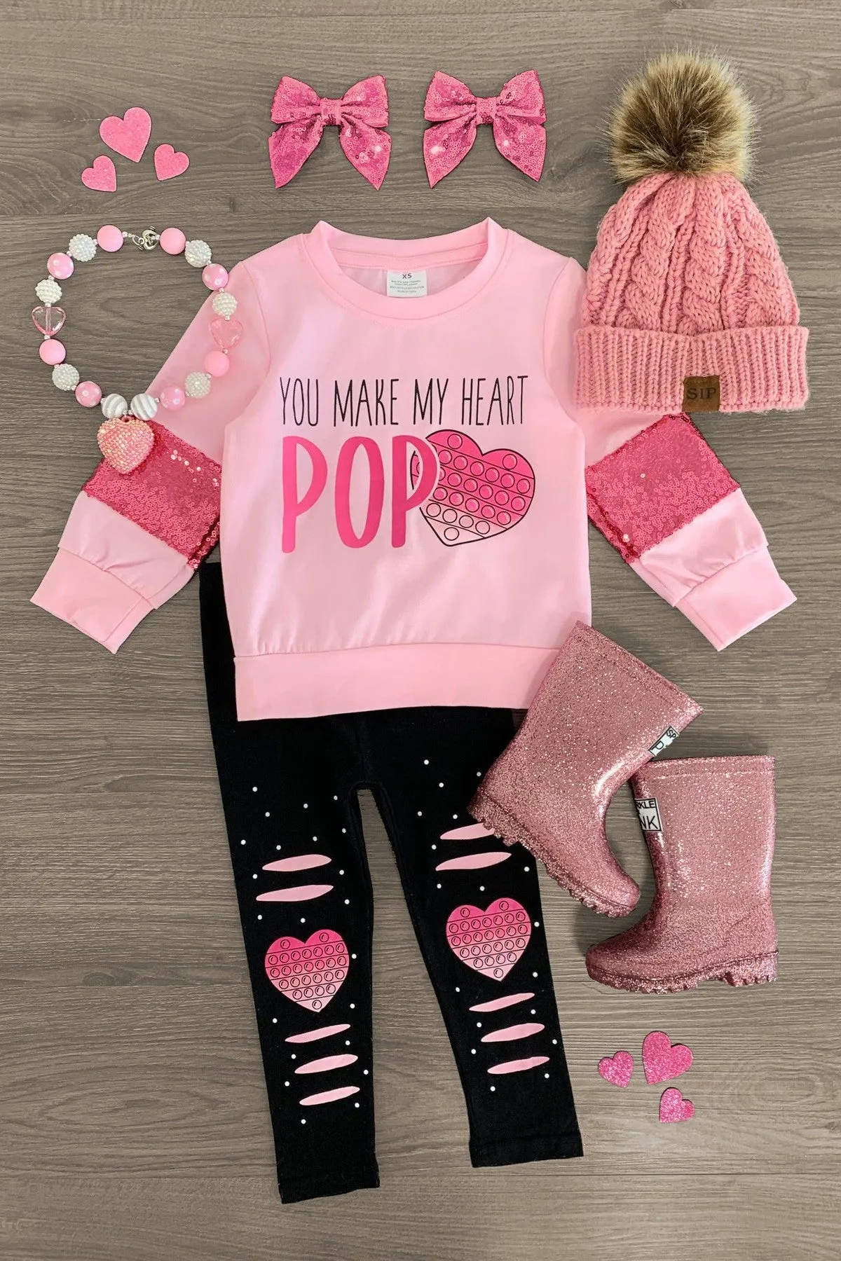 "You Make My Heart Pop" Pink Legging Set