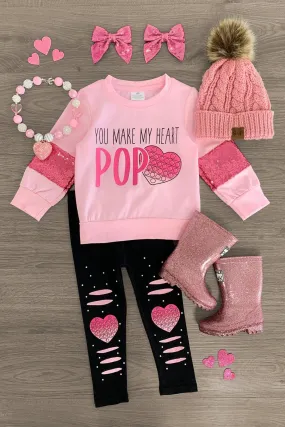 "You Make My Heart Pop" Pink Legging Set