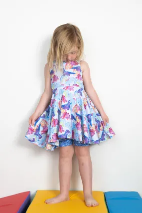 Rainbow Dinosaur Open Back Summer Twirl Grow With Me Dress