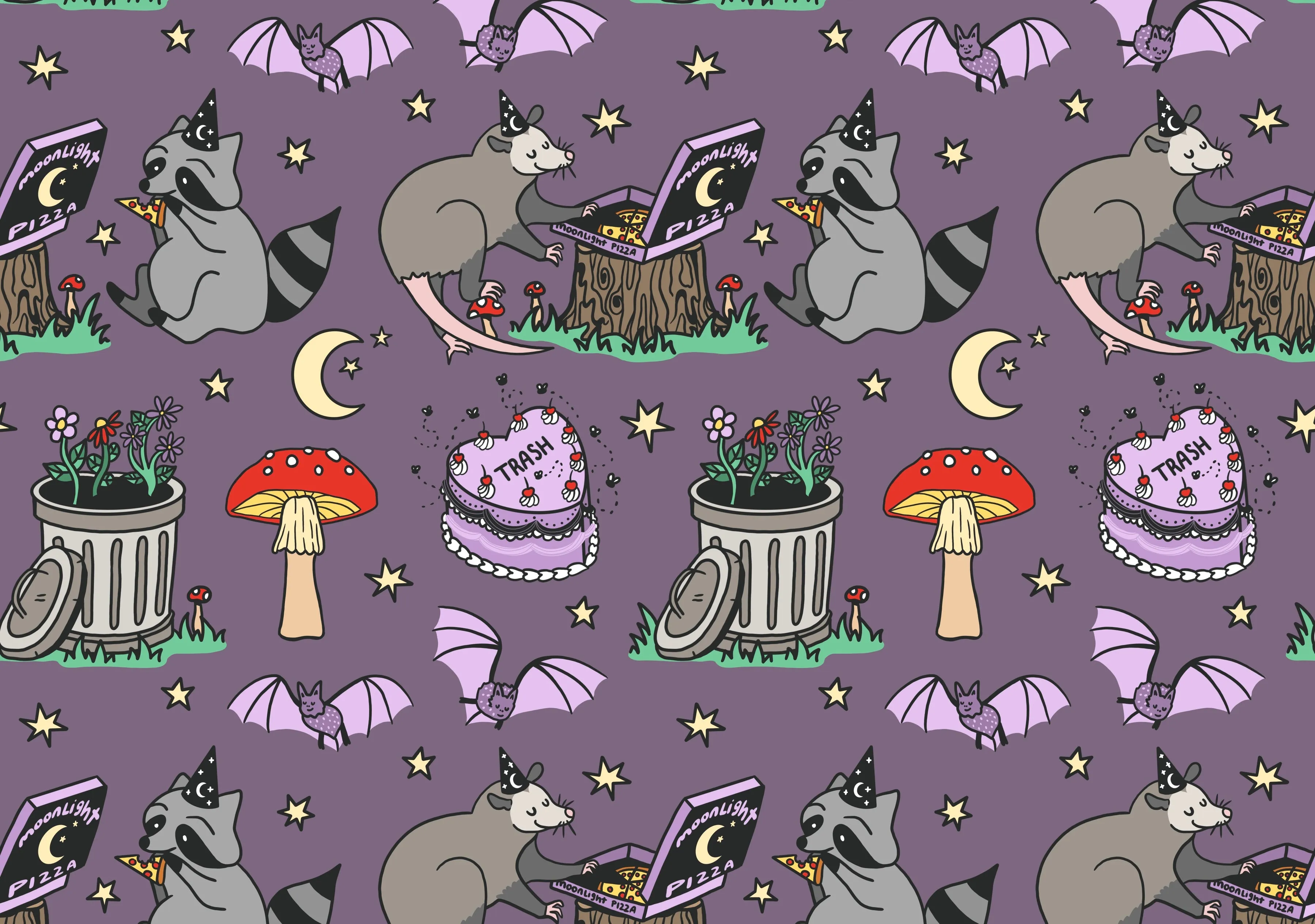 Ready to Ship- Bestie Trash Party Two Piece Bamboo Set! Opossum   Raccoon   Bats! Witchy Birthday!