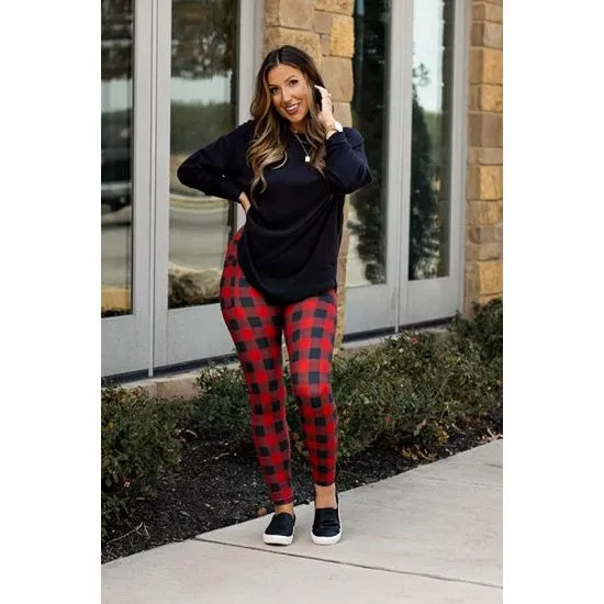 Red and Black Plaid Leggings