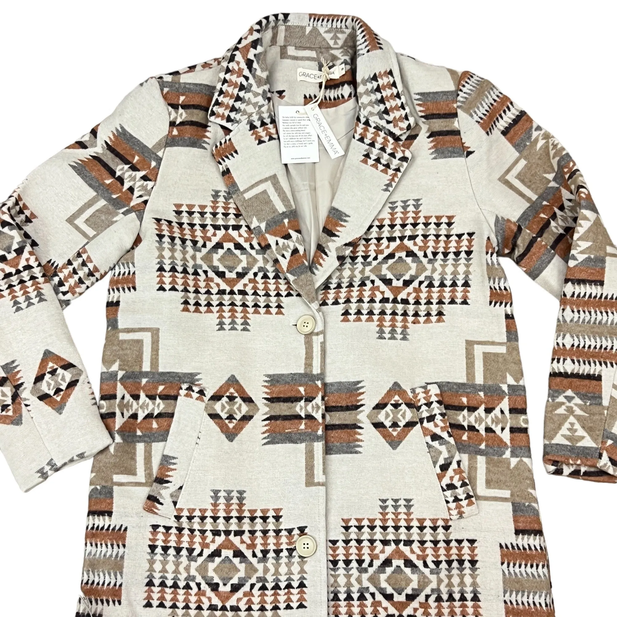 Rust Aztec Print Pea Coat Size Small