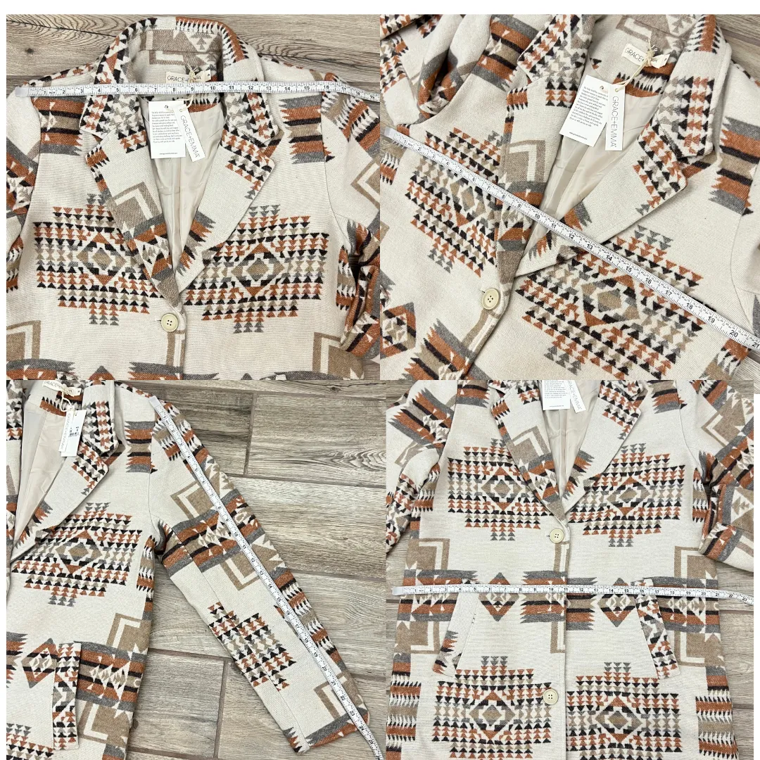 Rust Aztec Print Pea Coat Size Small