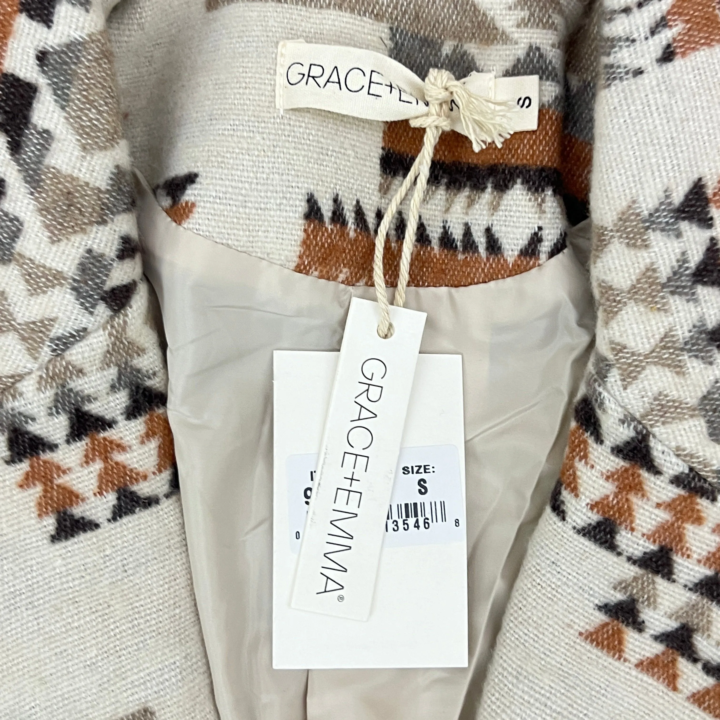 Rust Aztec Print Pea Coat Size Small
