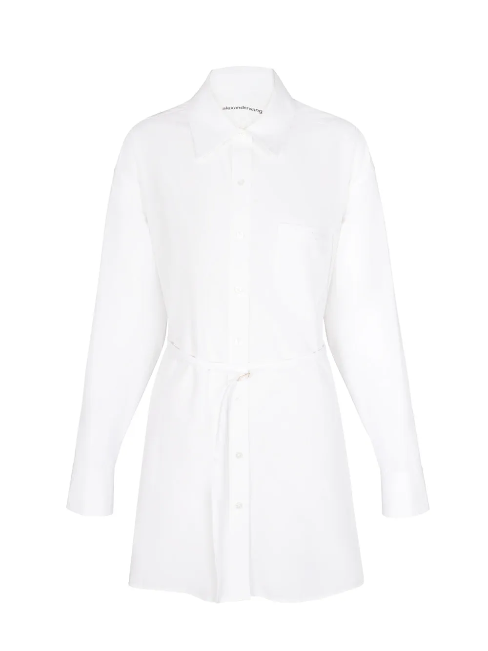 Shirt Dress With Tie Waist And Logo Embroidery (White)