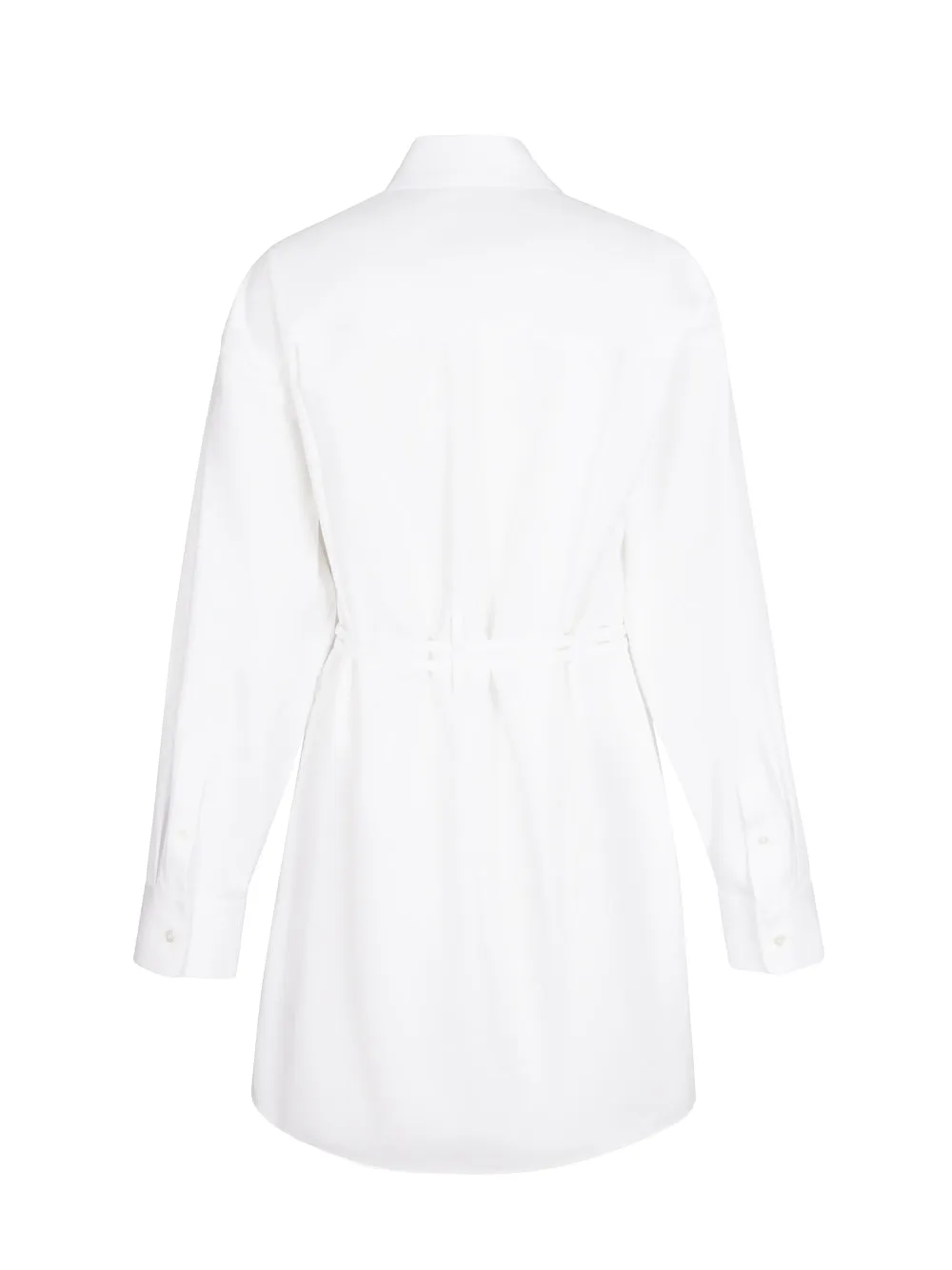 Shirt Dress With Tie Waist And Logo Embroidery (White)