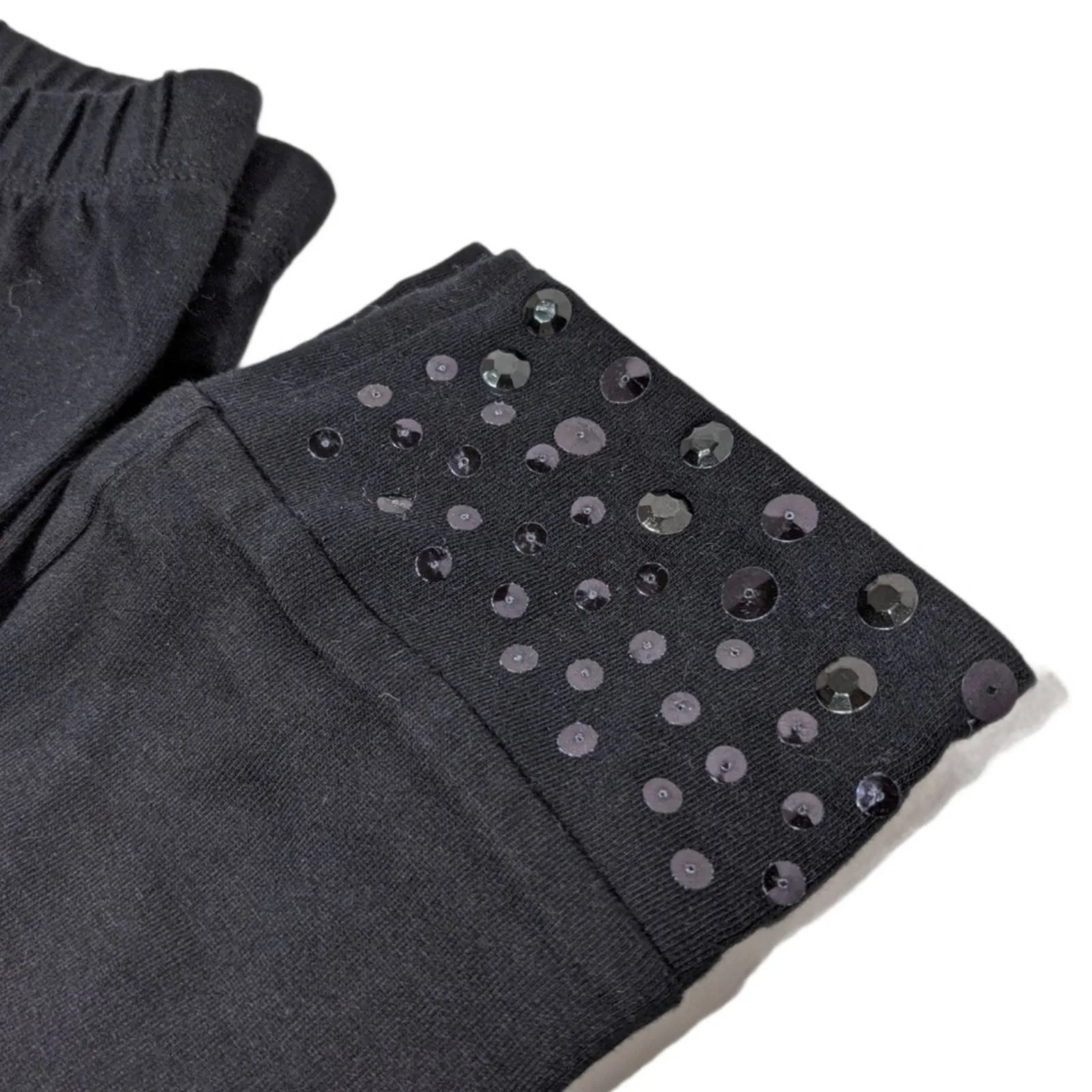 SO Black Leggings Sequin Cuff Girls 12 NEW