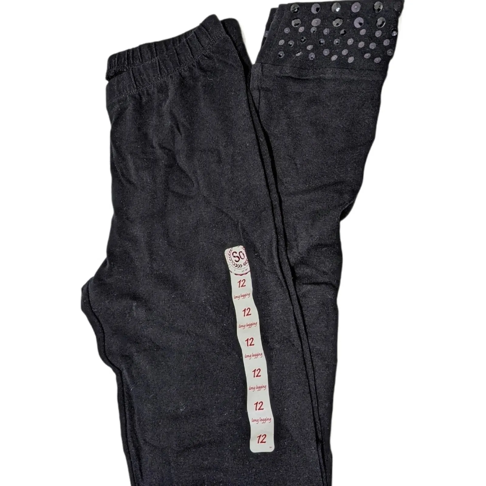 SO Black Leggings Sequin Cuff Girls 12 NEW