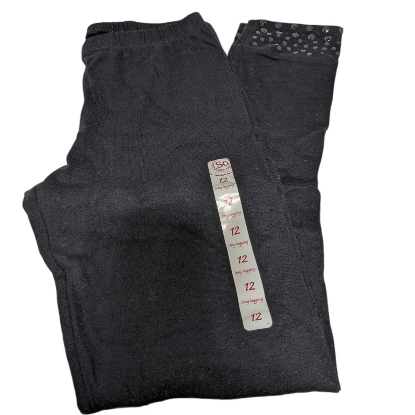 SO Black Leggings Sequin Cuff Girls 12 NEW