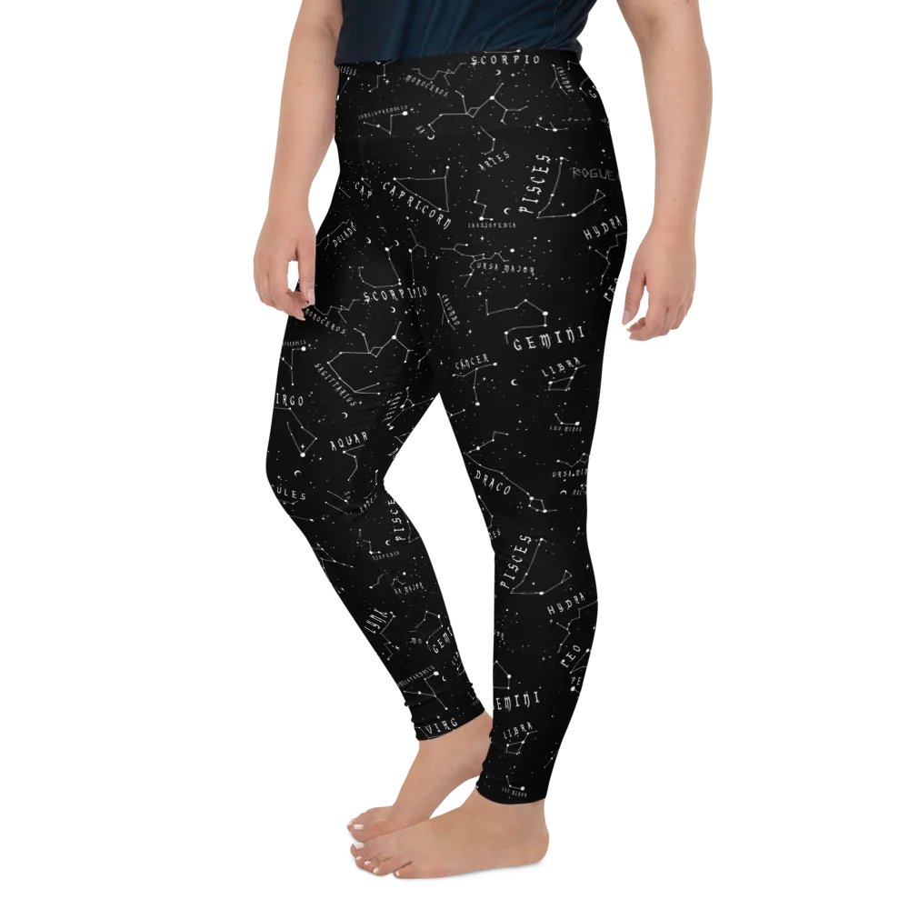 Stellar Plus Size Leggings - Vegan Gothic Activewear -Witchy Goth Leisurewear - Occult Pagan Yoga Leggings with UPF 50  Protection