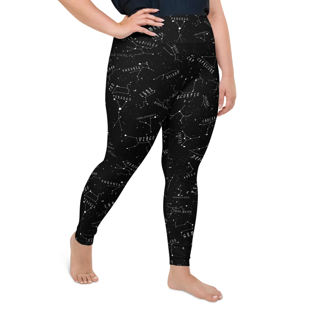 Stellar Plus Size Leggings - Vegan Gothic Activewear -Witchy Goth Leisurewear - Occult Pagan Yoga Leggings with UPF 50  Protection