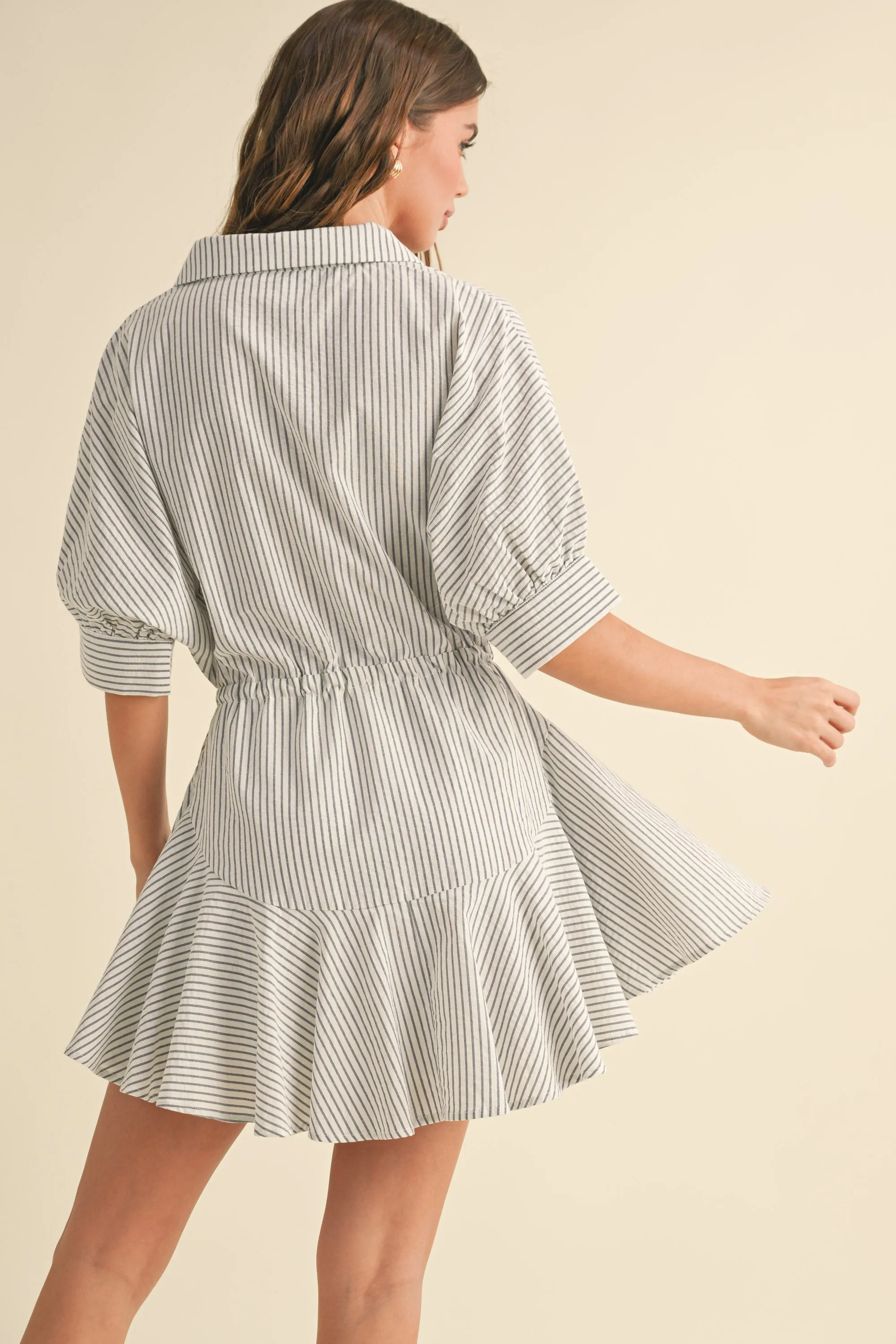 Striped Pattern Buttondown Shirt Dress