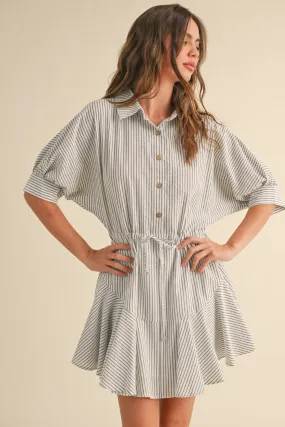 Striped Pattern Buttondown Shirt Dress