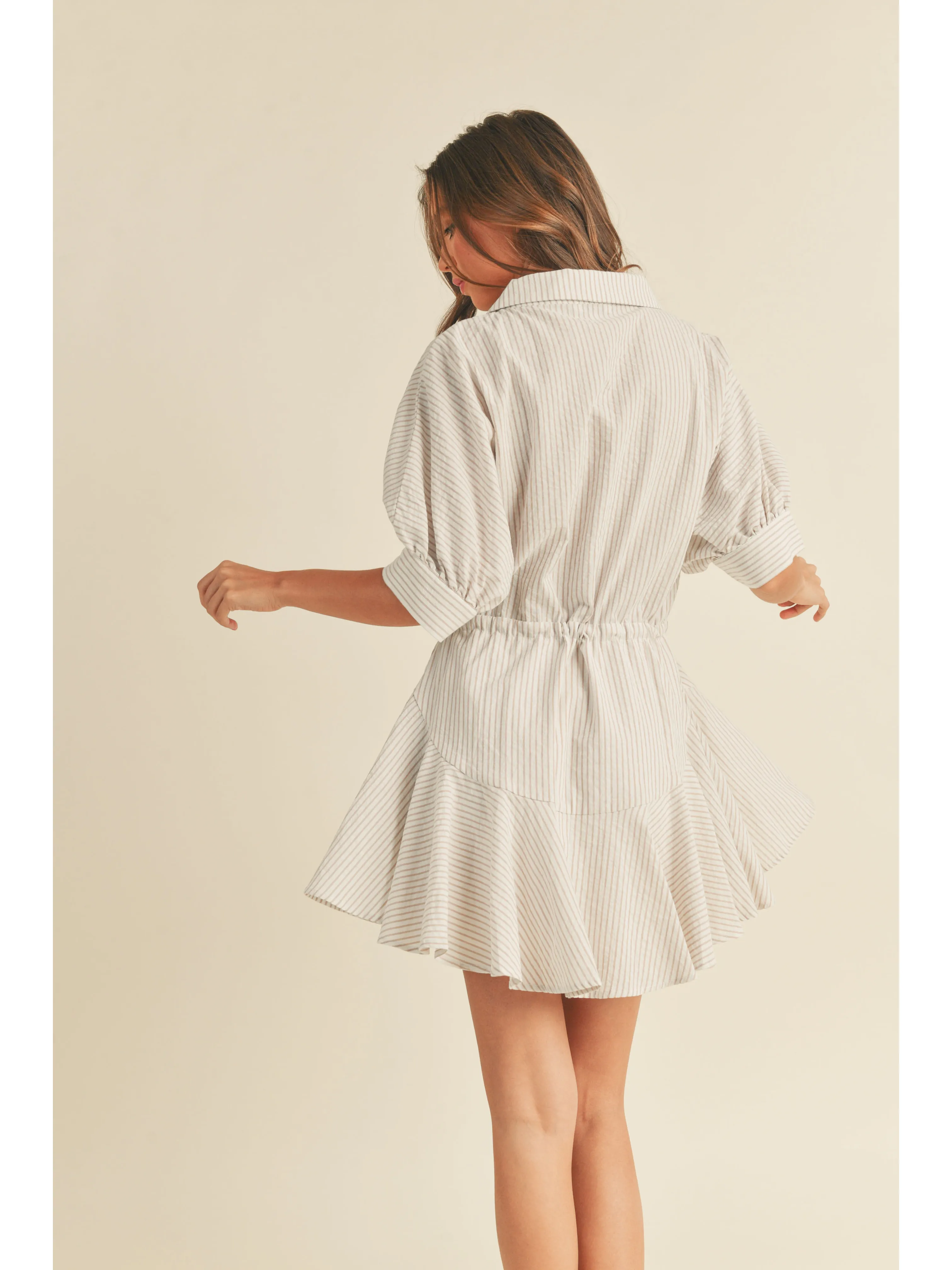 Striped Pattern Buttondown Shirt Dress