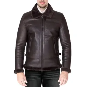 Stylish Dark Brown Shearling Lamb Biker Jacket Classic & Warm