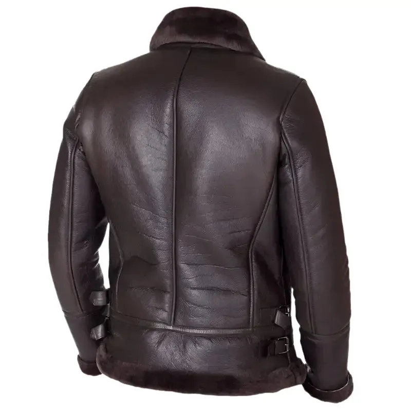 Stylish Dark Brown Shearling Lamb Biker Jacket Classic & Warm