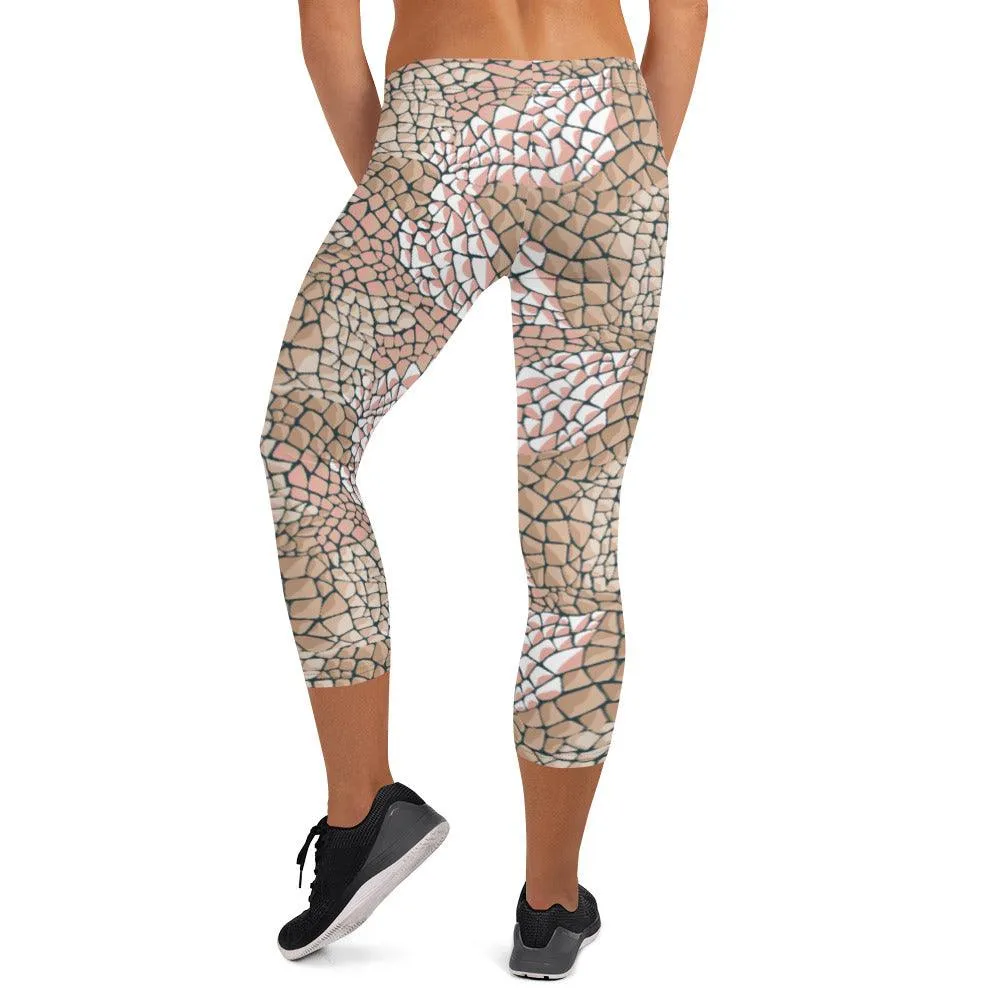 Tan Animal Print Women's Capri Leggings
