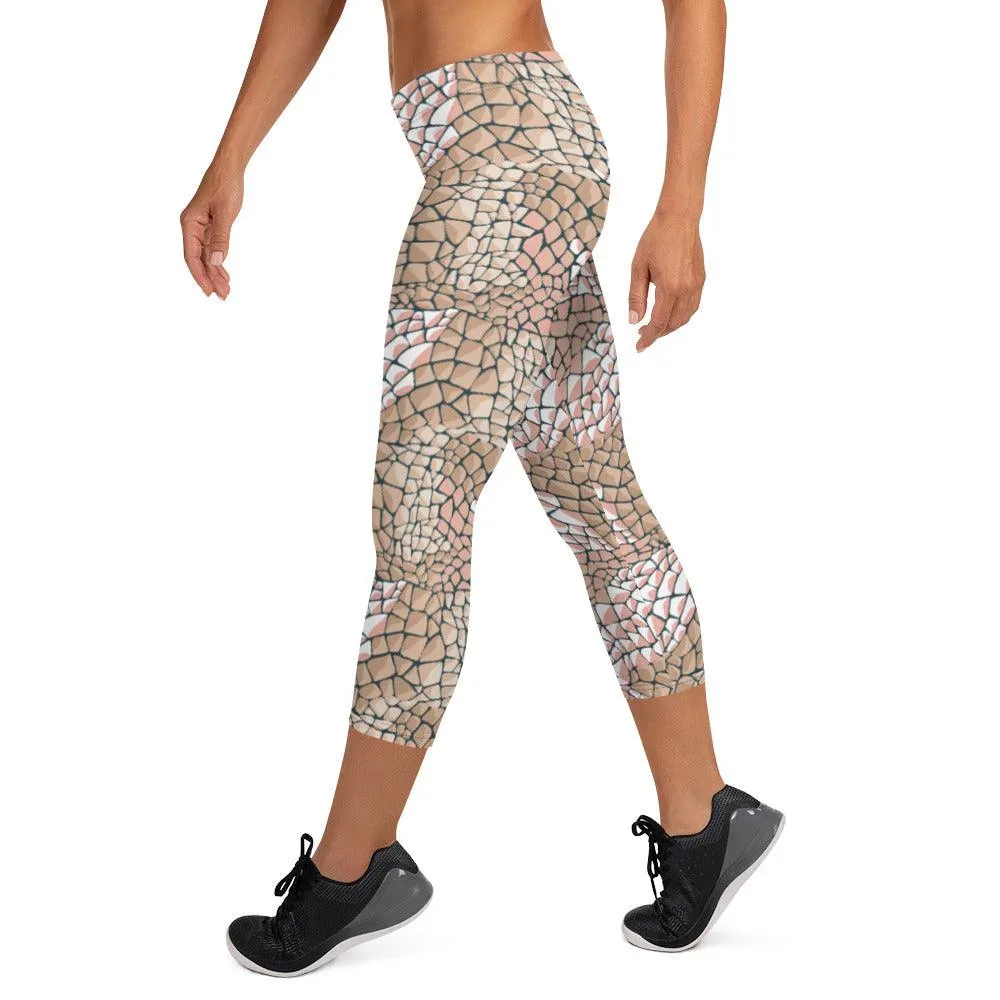 Tan Animal Print Women's Capri Leggings