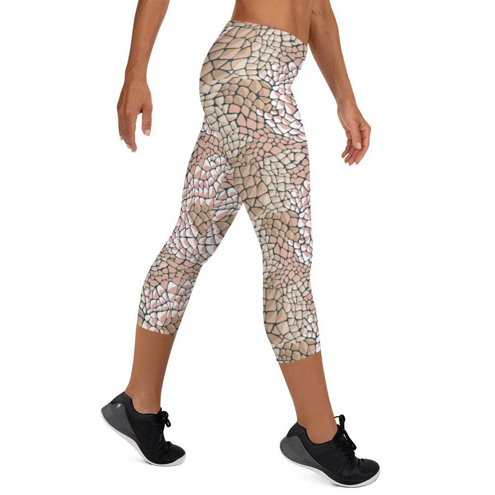 Tan Animal Print Women's Capri Leggings
