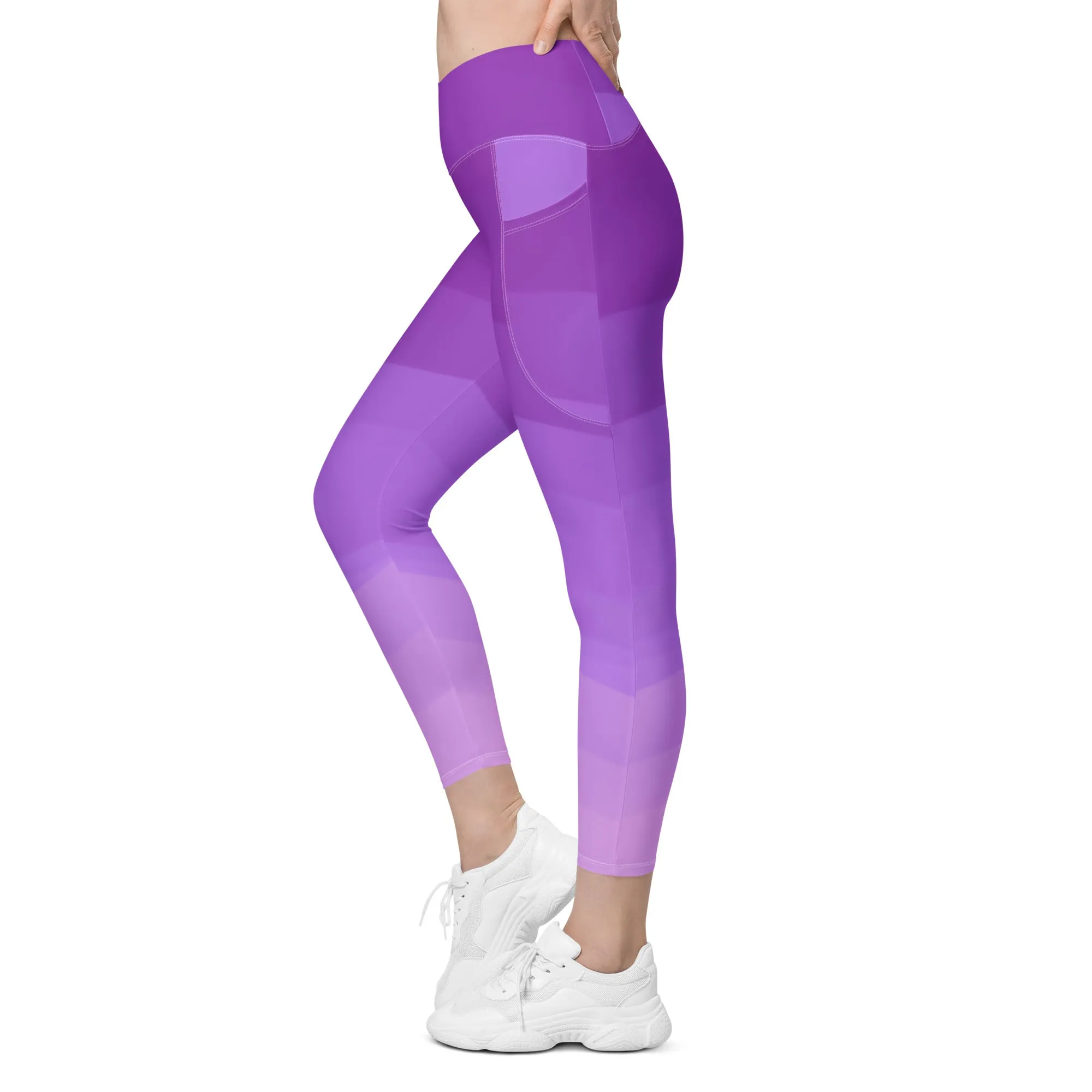 Trendy Purple Tri-Color Crossover Leggings with Pockets, lioness-love