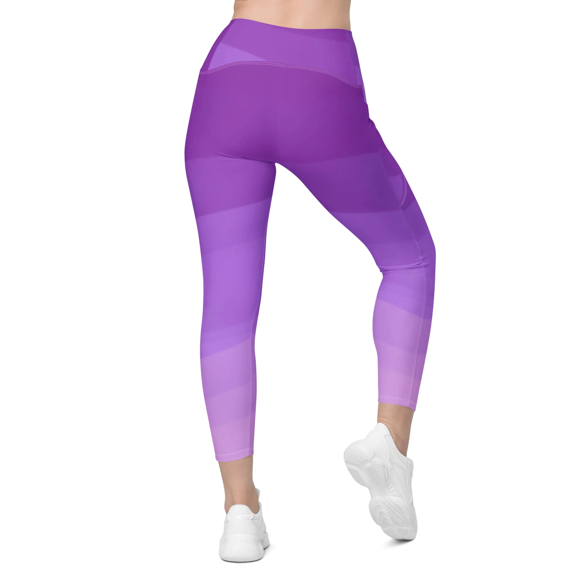 Trendy Purple Tri-Color Crossover Leggings with Pockets, lioness-love