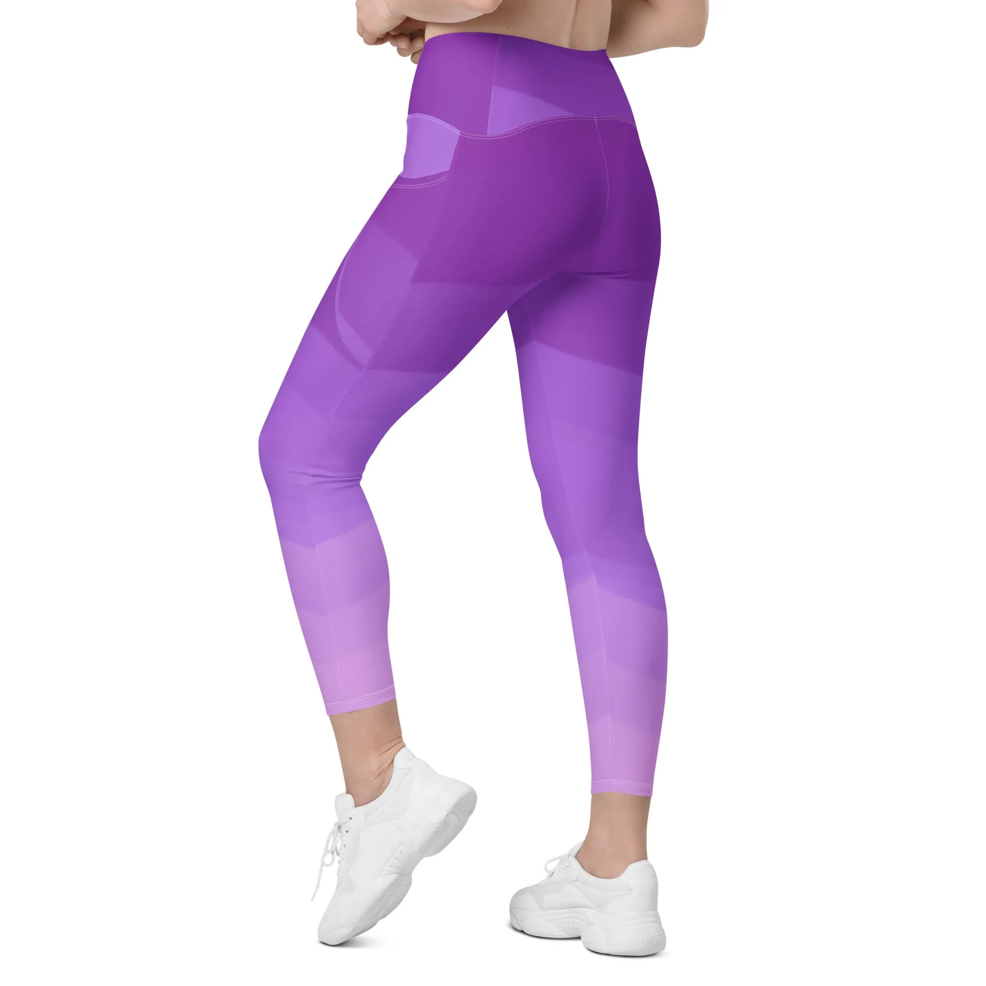 Trendy Purple Tri-Color Crossover Leggings with Pockets, lioness-love