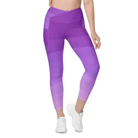 Trendy Purple Tri-Color Crossover Leggings with Pockets, lioness-love