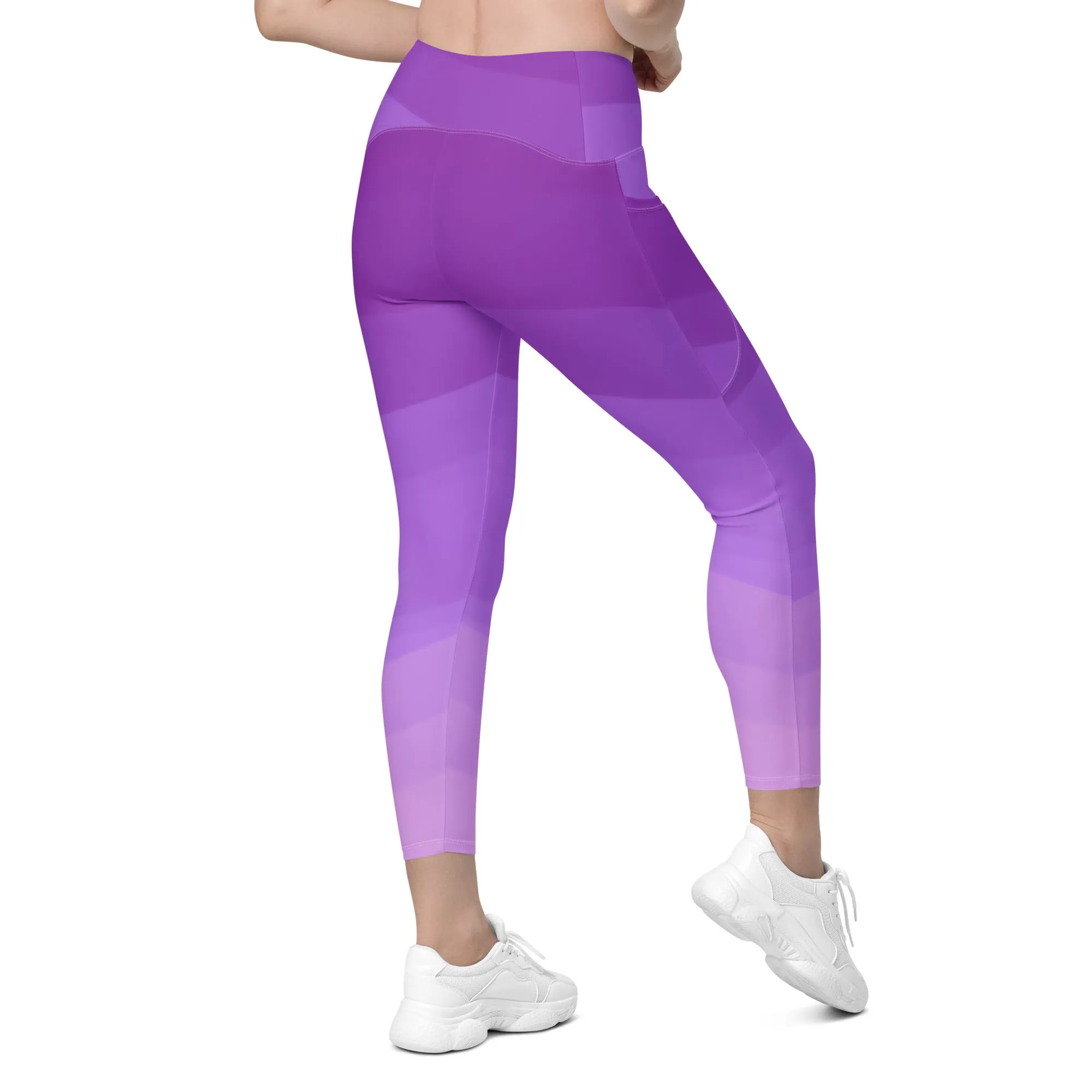 Trendy Purple Tri-Color Crossover Leggings with Pockets, lioness-love