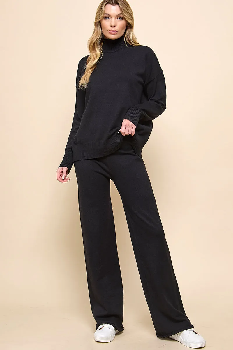 Turtleneck Knitted Sweater and Flare Pants Set