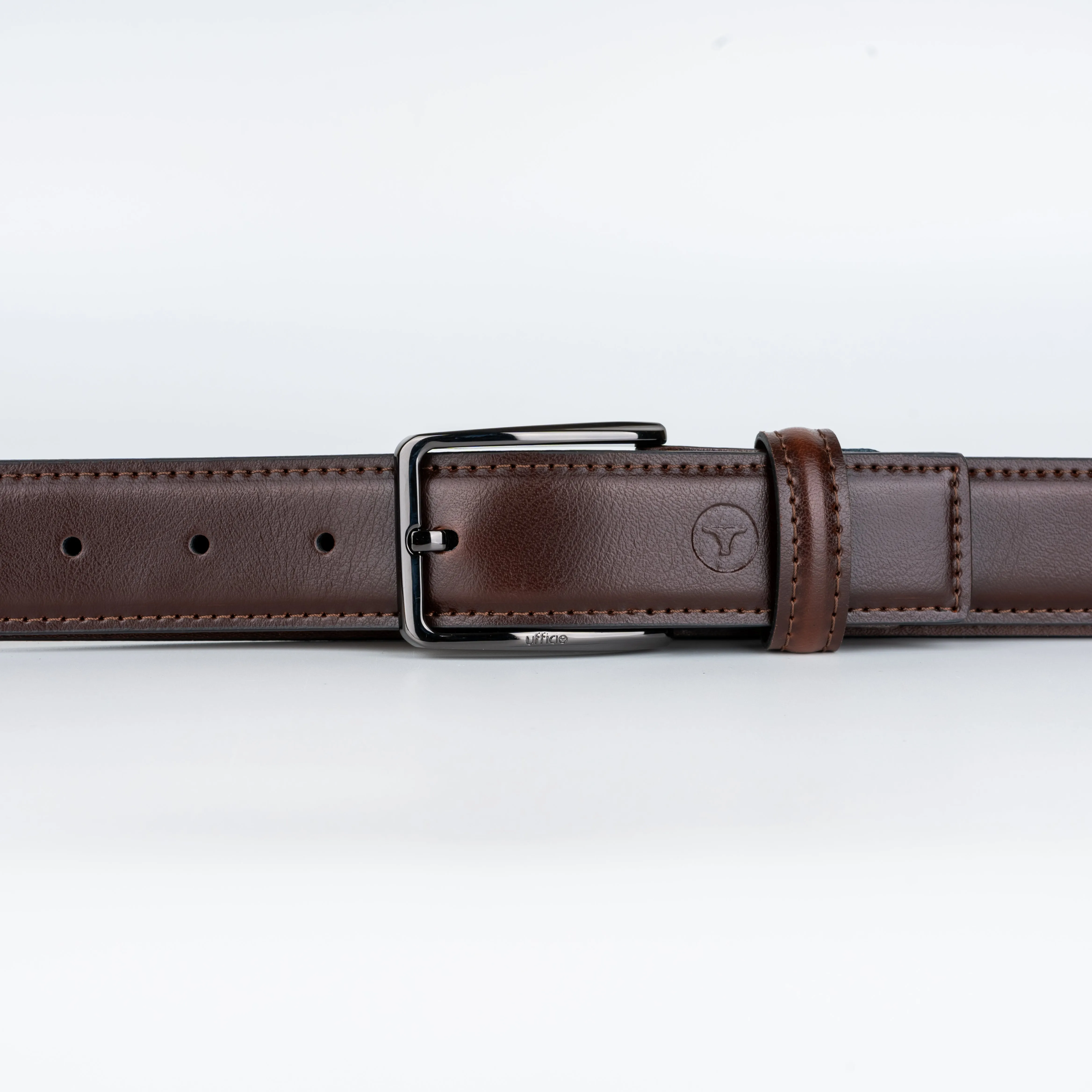 Ufficio Men's Brown Stitched Chinos with Shiny Black Prong Belt