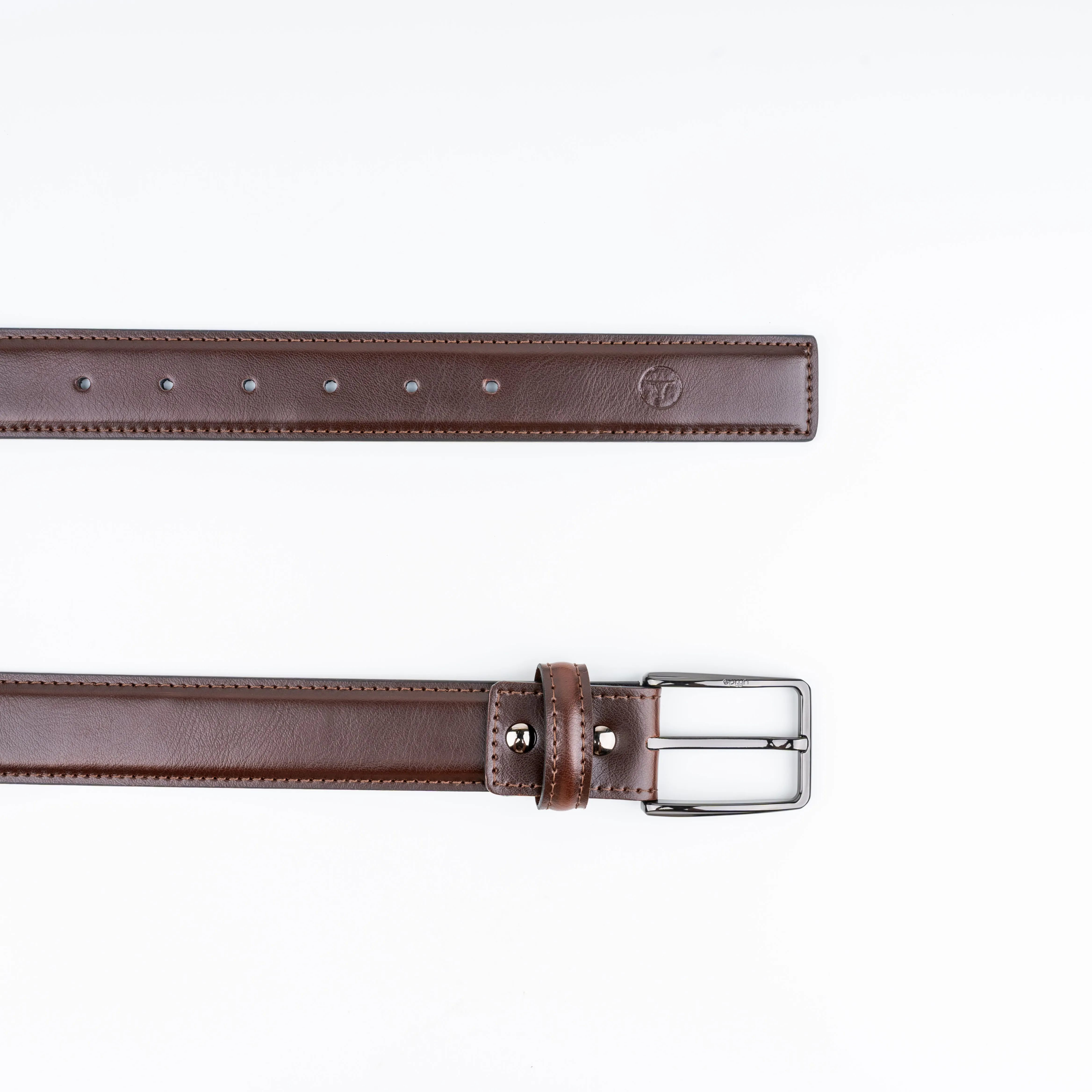Ufficio Men's Brown Stitched Chinos with Shiny Black Prong Belt