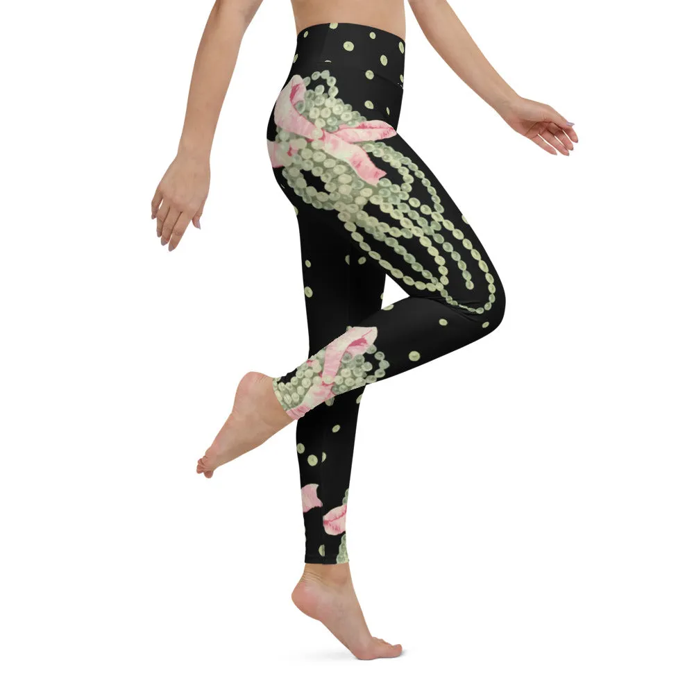 Vintage Pearl Statement Black High Waisted Yoga Leggings