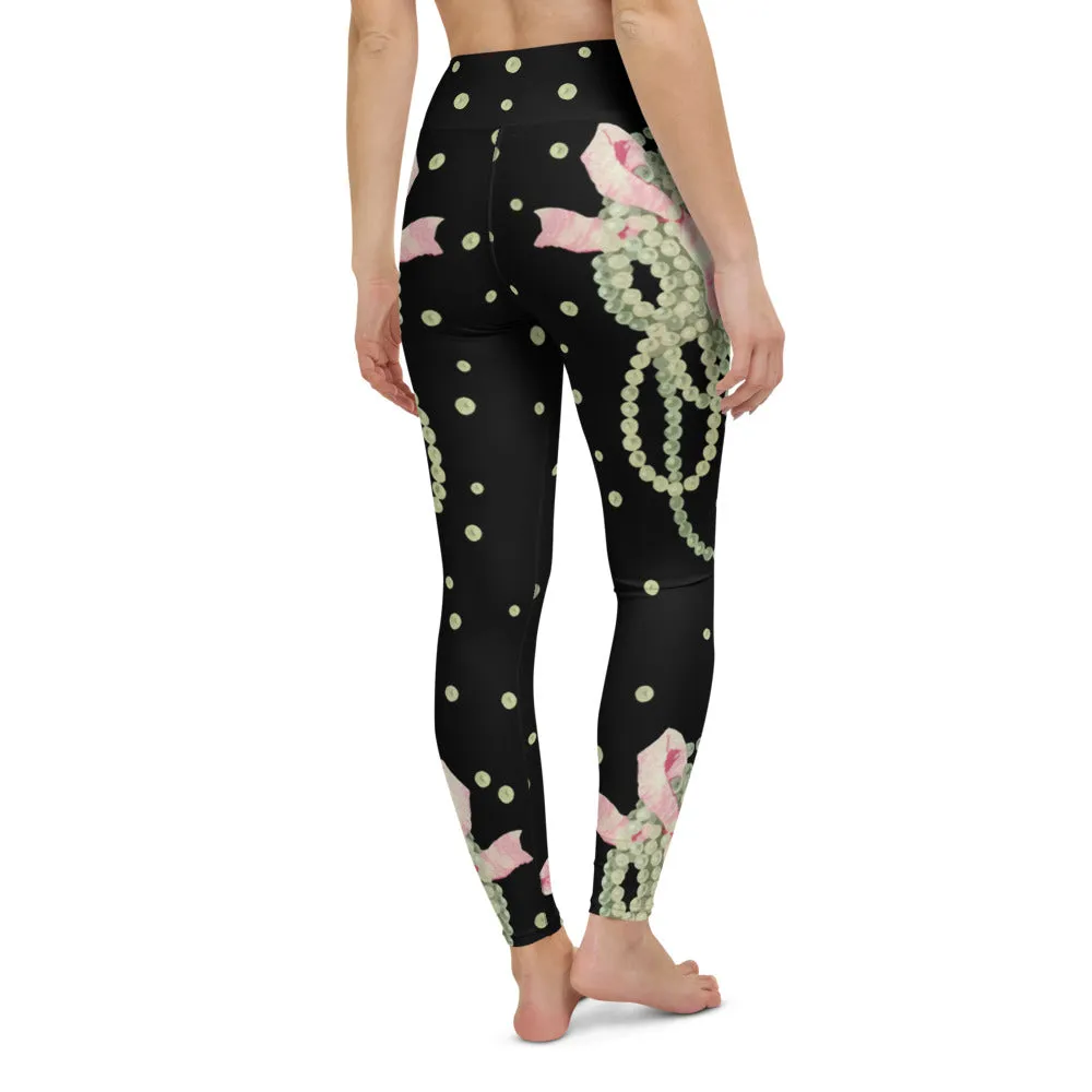 Vintage Pearl Statement Black High Waisted Yoga Leggings