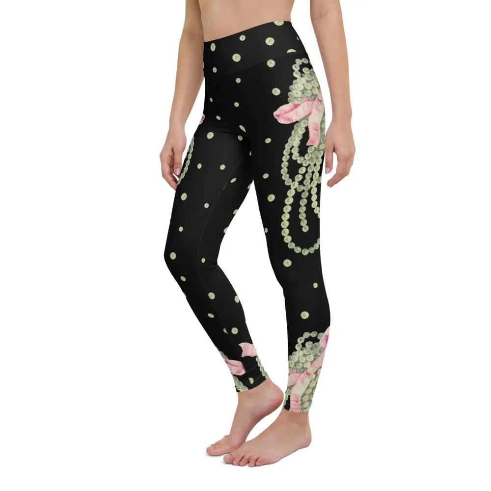 Vintage Pearl Statement Black High Waisted Yoga Leggings