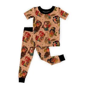 Vintage Tattoo Princess Two Piece Matching Bamboo Lounge Set! Leggings   Short Sleeve top!