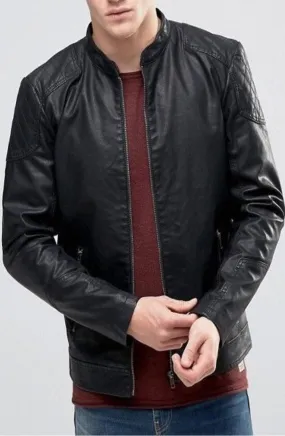 Vitti Black Leather Jacket Men Biker Motorcycle