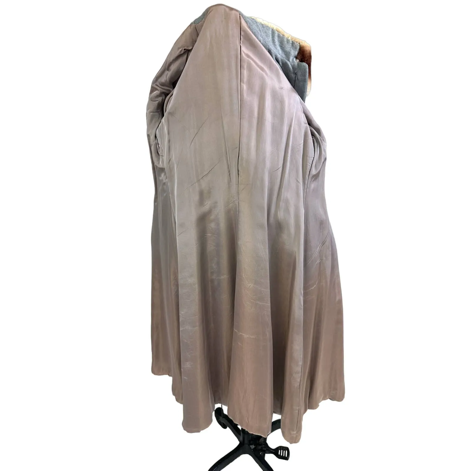 VTG 1940s-50s Grey Womens Coat Gradient Mouton Fur Collar & Cuffs Sz S/M