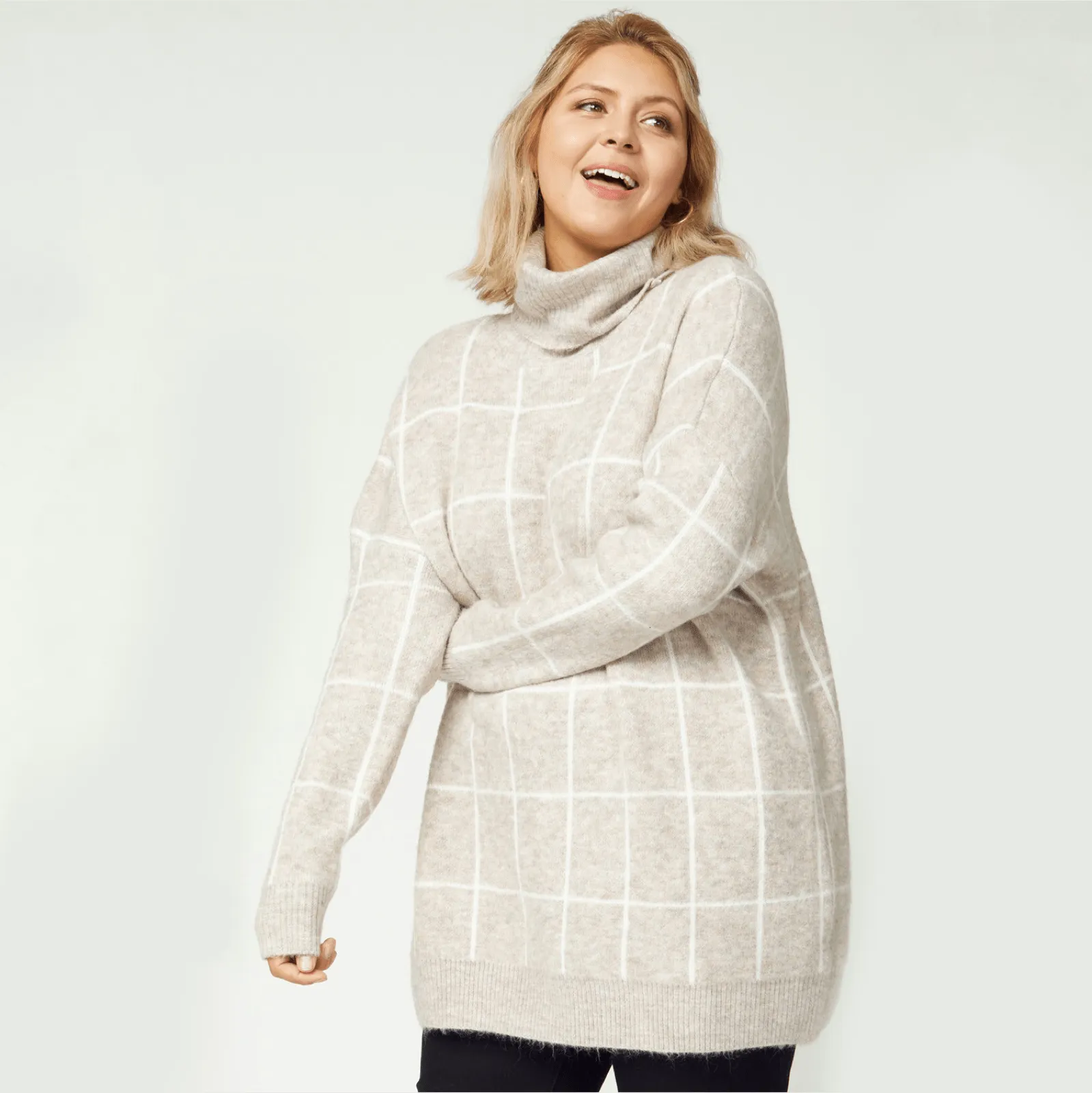 Wendy Windowpane Turtleneck Sweater