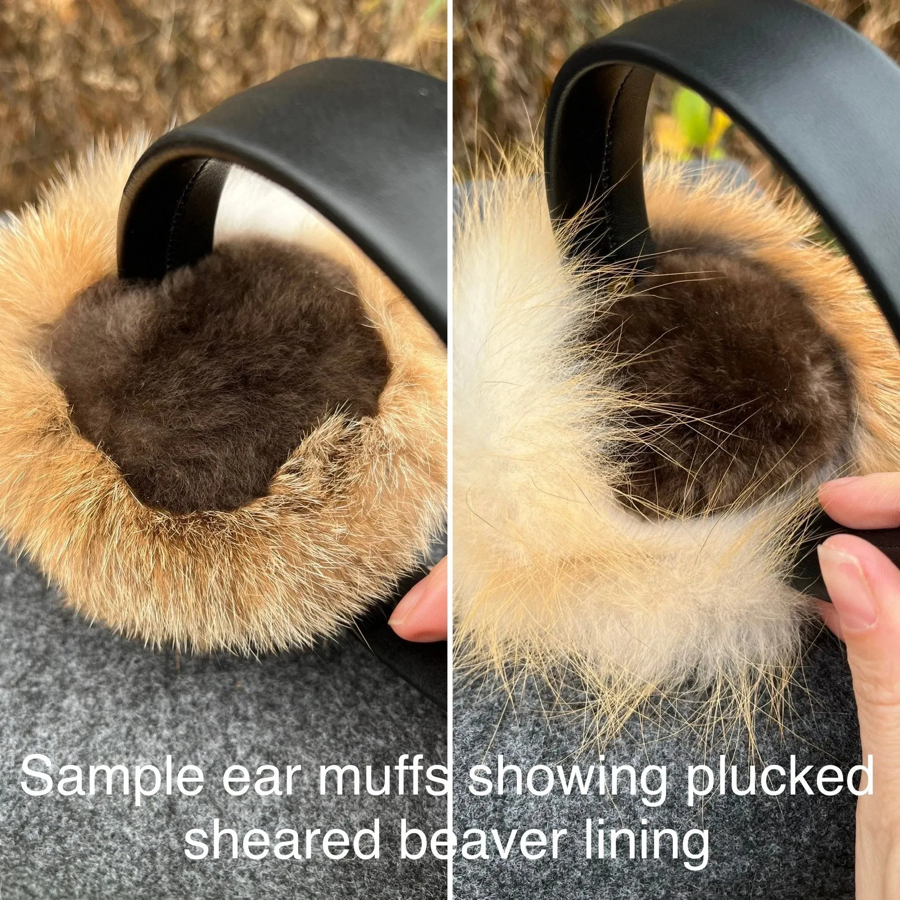 Wild Mink fur Earmuffs lined with Plucked & Sheared Beaver fur