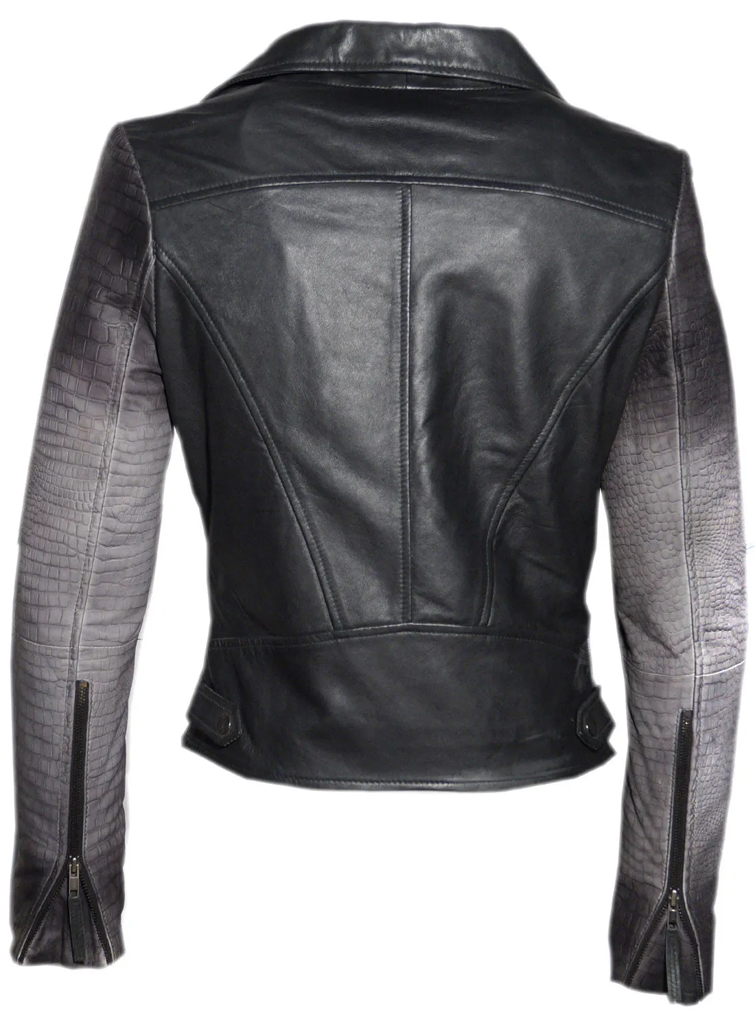 Women Ombre Croco Printed Leather Biker Jacket