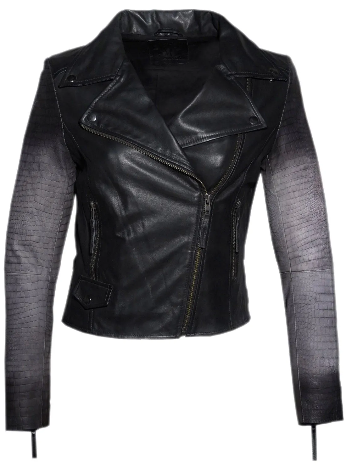 Women Ombre Croco Printed Leather Biker Jacket