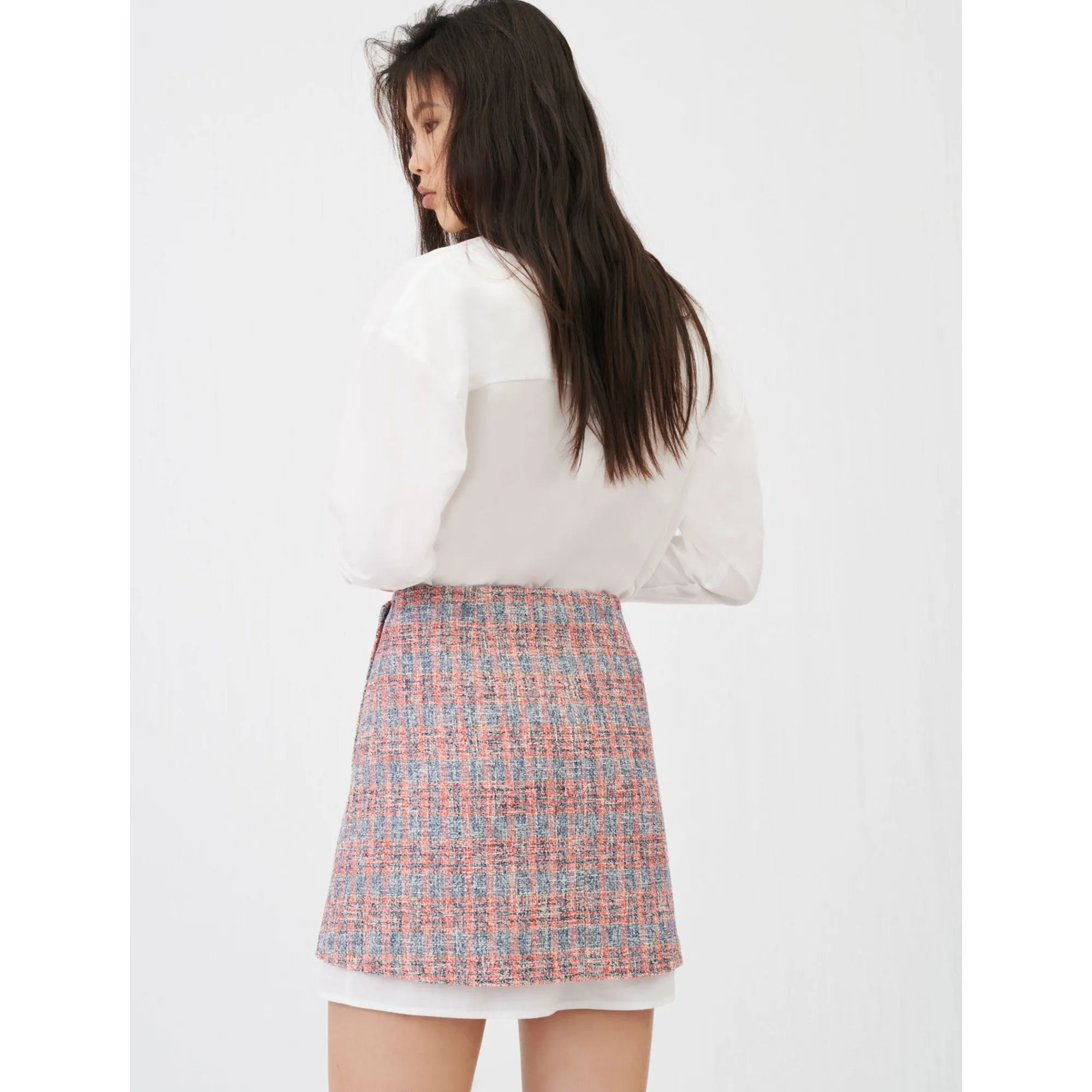 Women Trompe-L’Œil Tweed Shirt Dress - Red