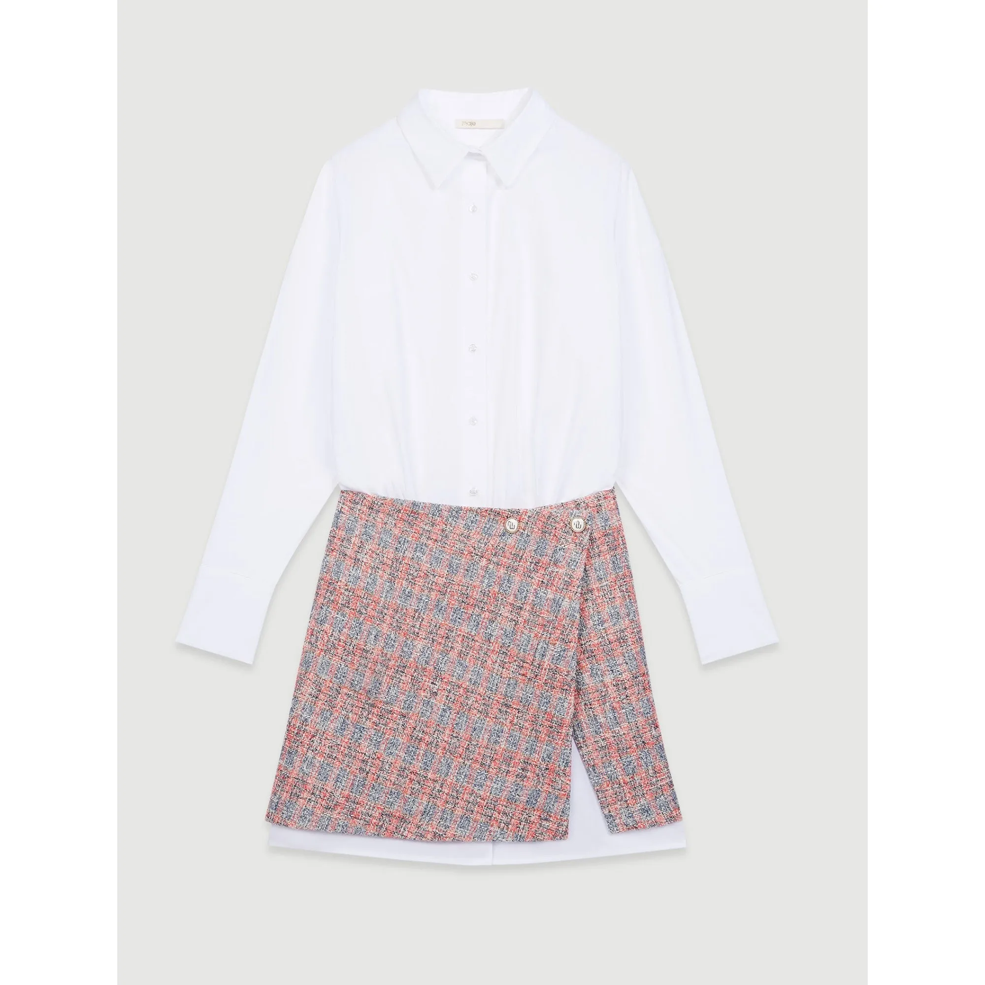 Women Trompe-L’Œil Tweed Shirt Dress - Red