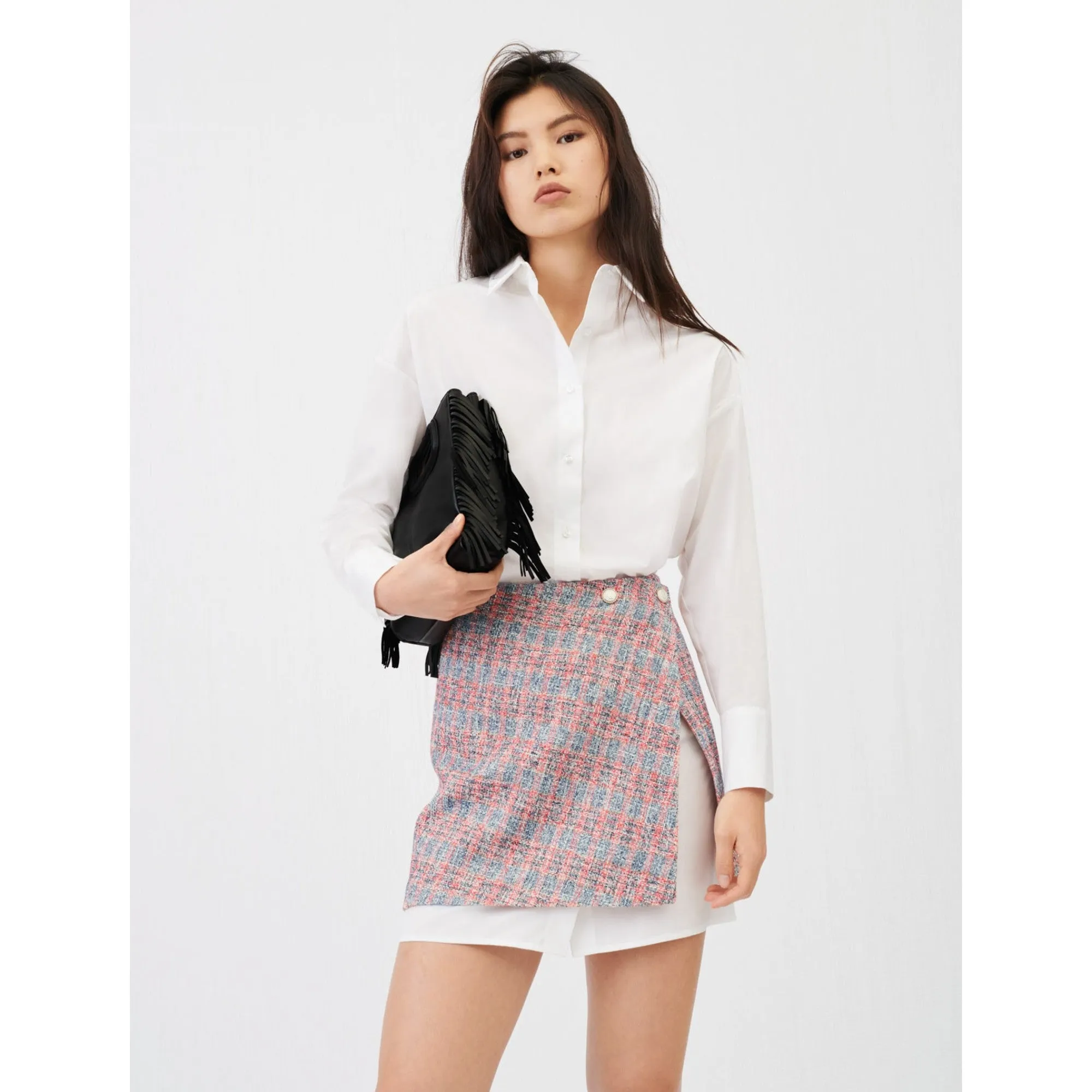 Women Trompe-L’Œil Tweed Shirt Dress - Red